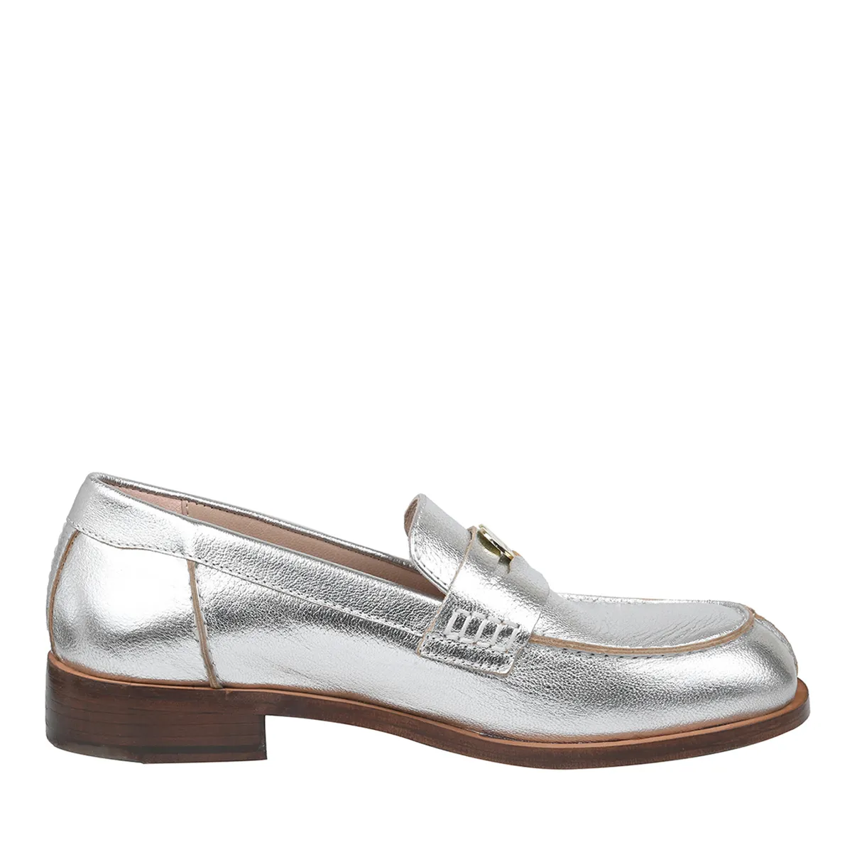 Silberner Leder Penny Loafer mit Herz