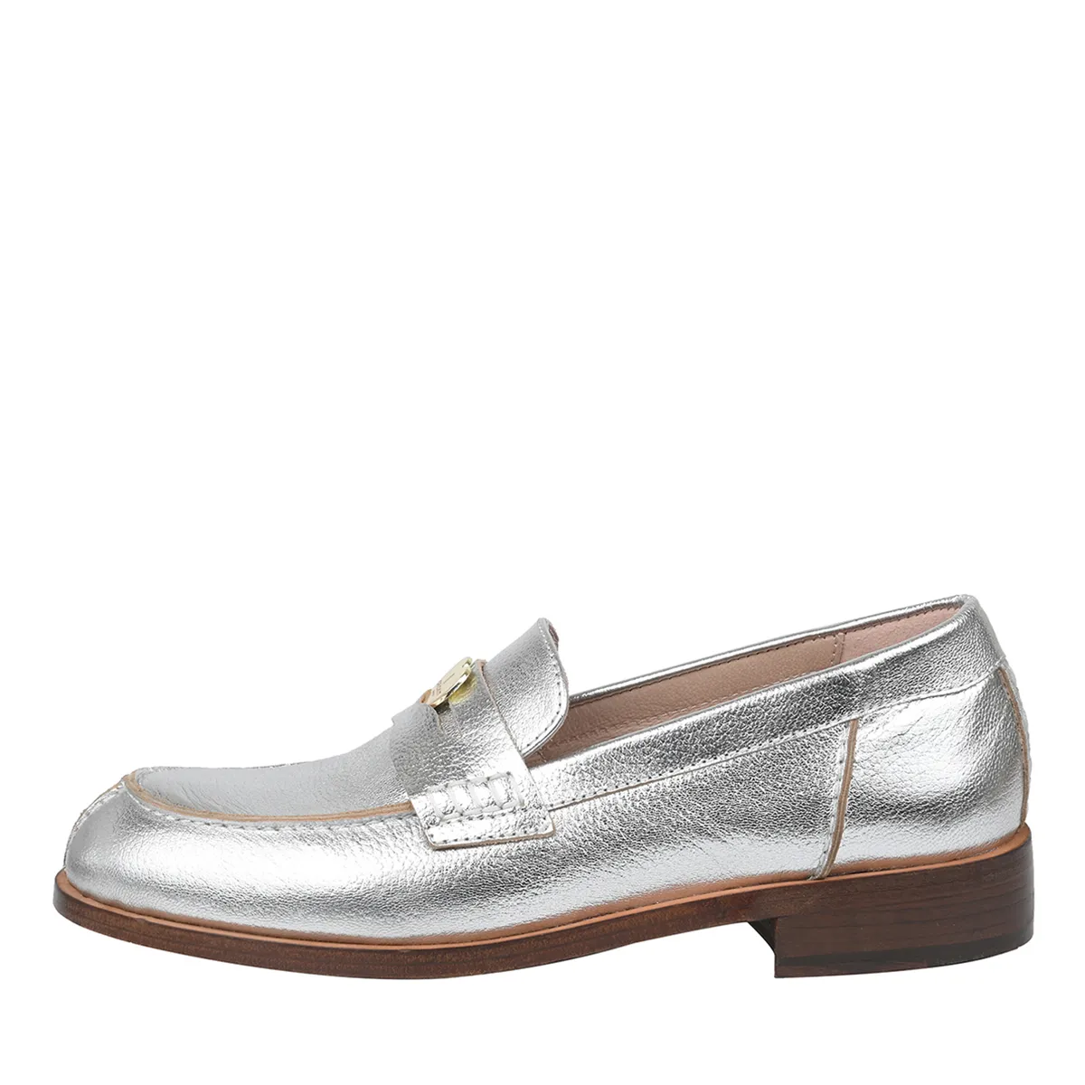Silberner Leder Penny Loafer mit Herz