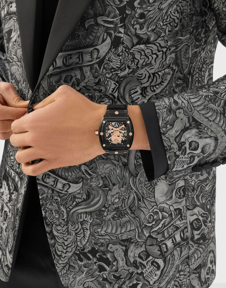 Skelettkristall Schwarze Analoge Uhr