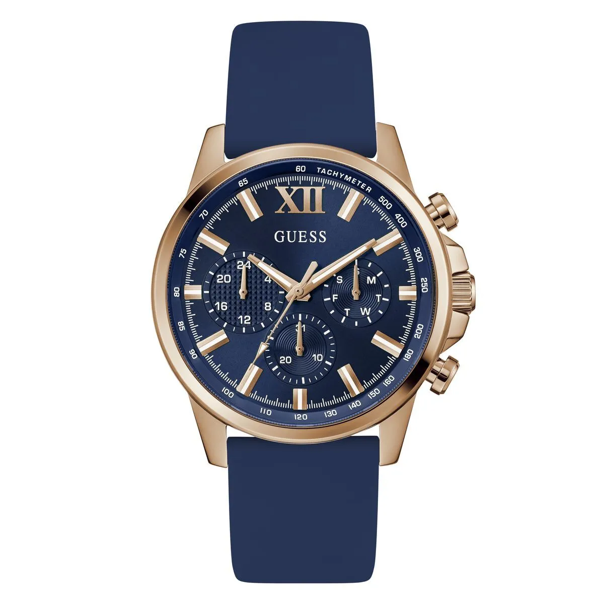 Chronographenuhr mit blauem Silikonband
