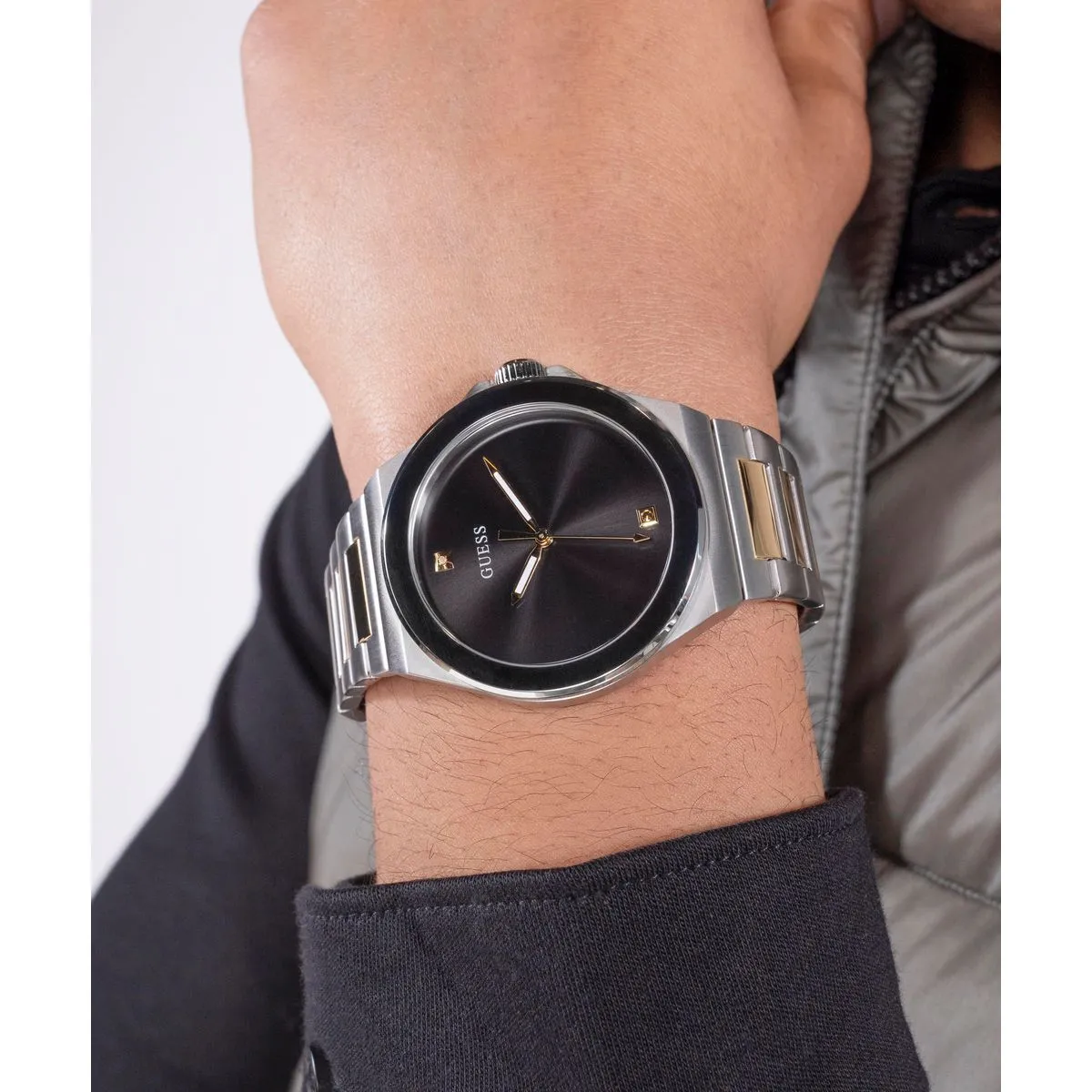 Zweifarbige Edelstahl-Analog Uhr