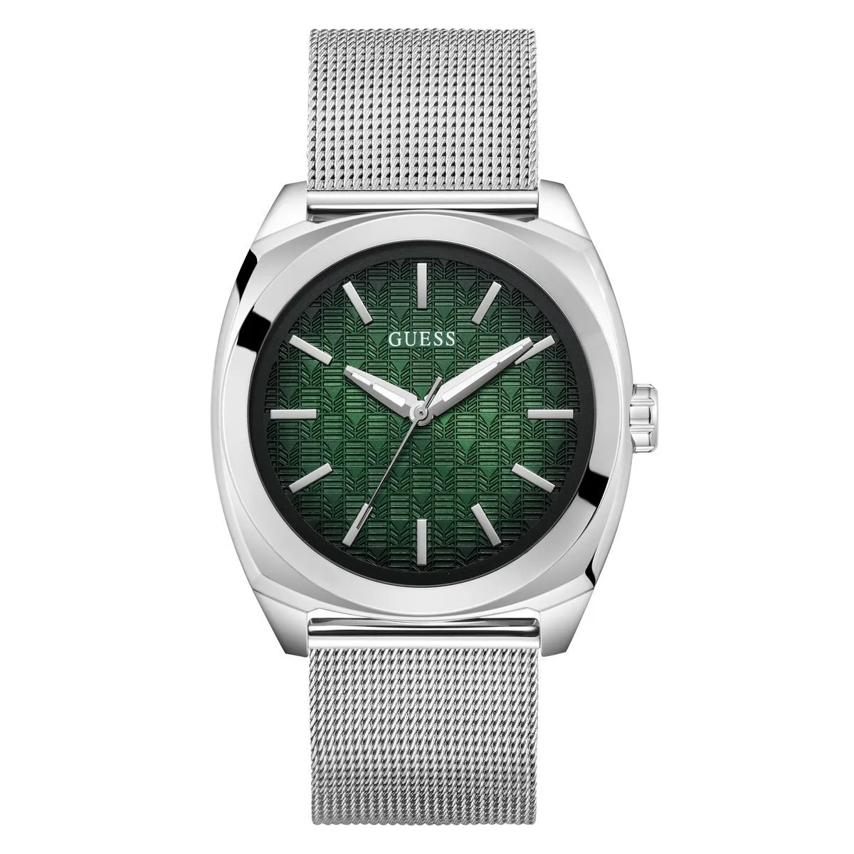 Minimalistische silberne Mesh-Analoguhr