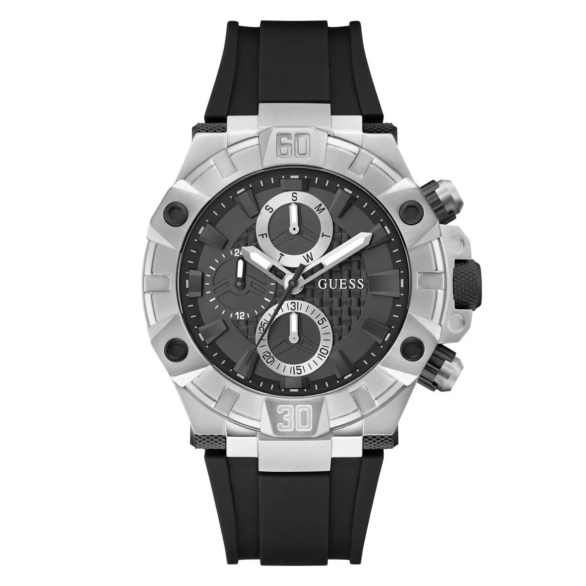 Chronograph-Uhr mit schwarzem Silikonarmband