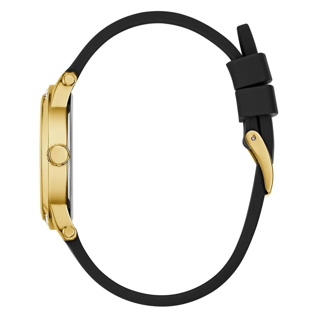Goldfarbene Uhr mit schwarzem Silikonarmband