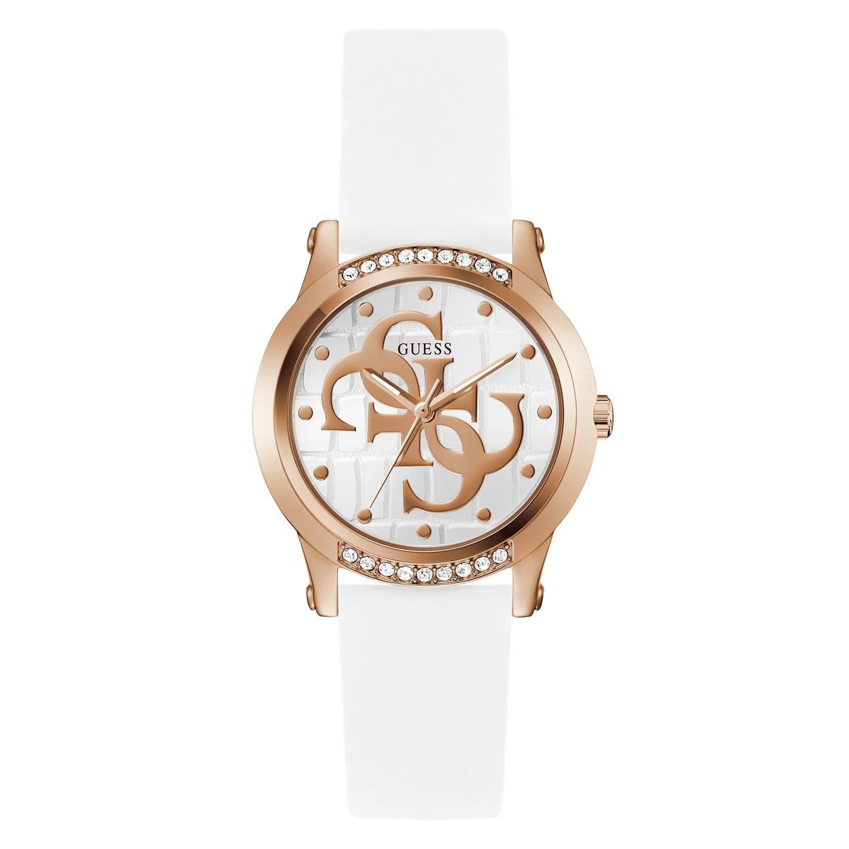 Roségoldfarbene Uhr mit weißem Armband