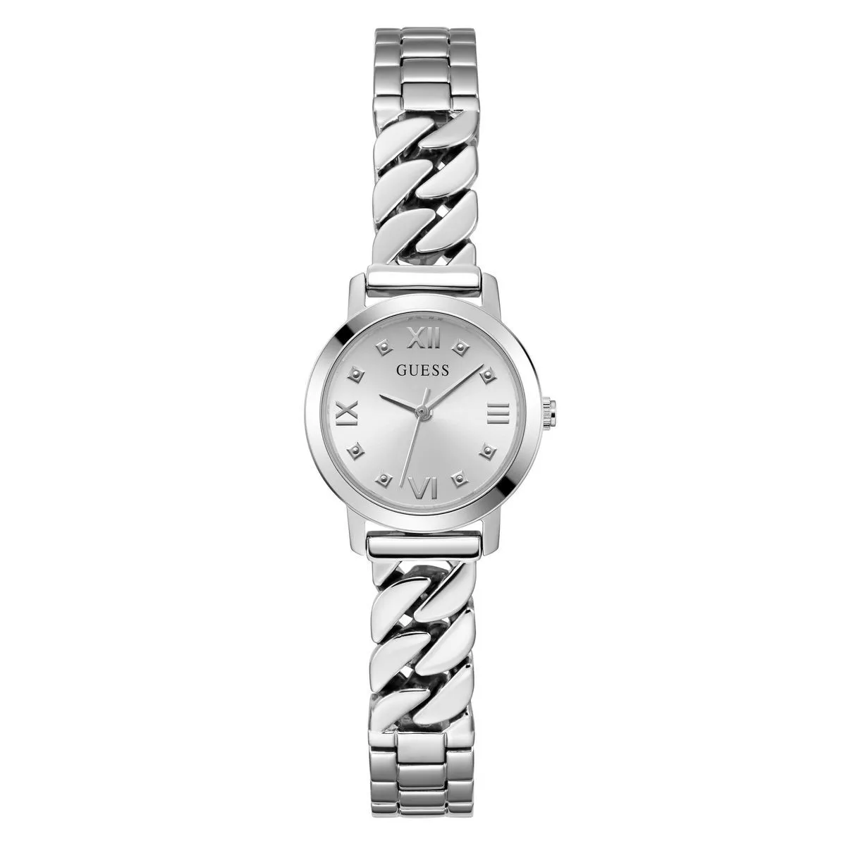 Elegante silberfarbene Gliederarmbanduhr