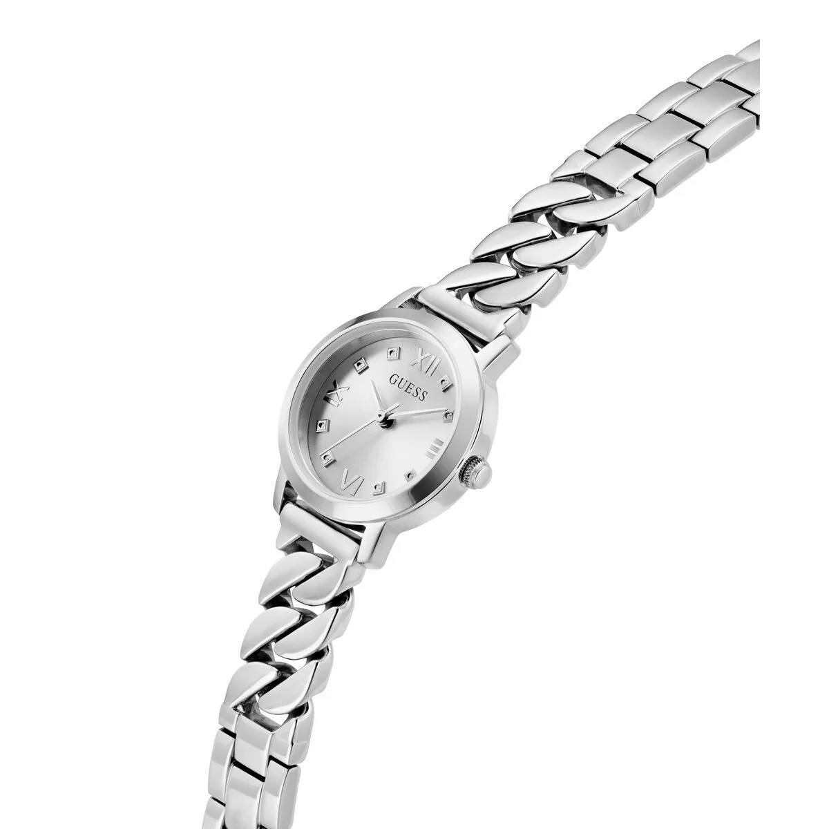 Elegante silberfarbene Gliederarmbanduhr