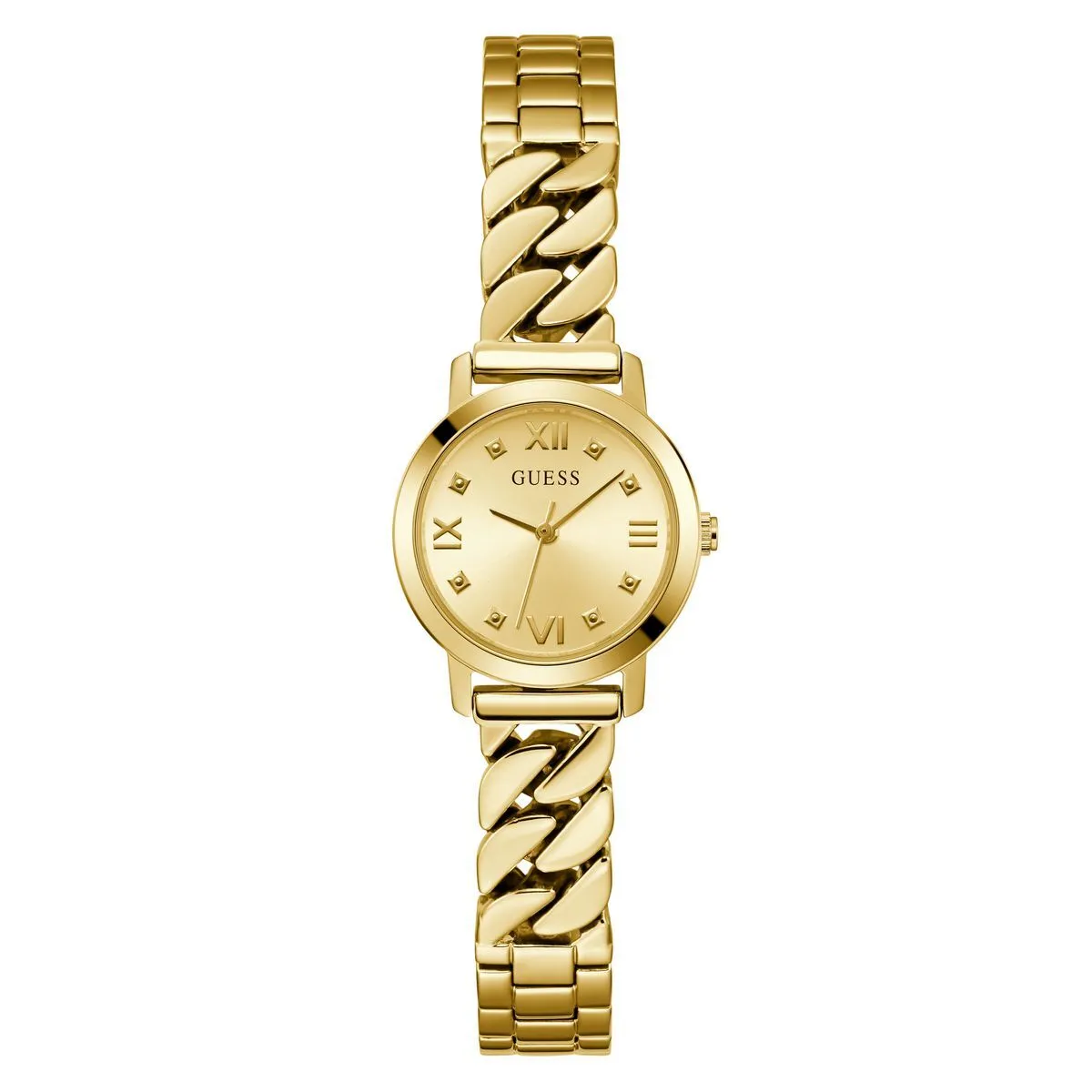Goldfarbene Armbanduhr mit Kettenarmband
