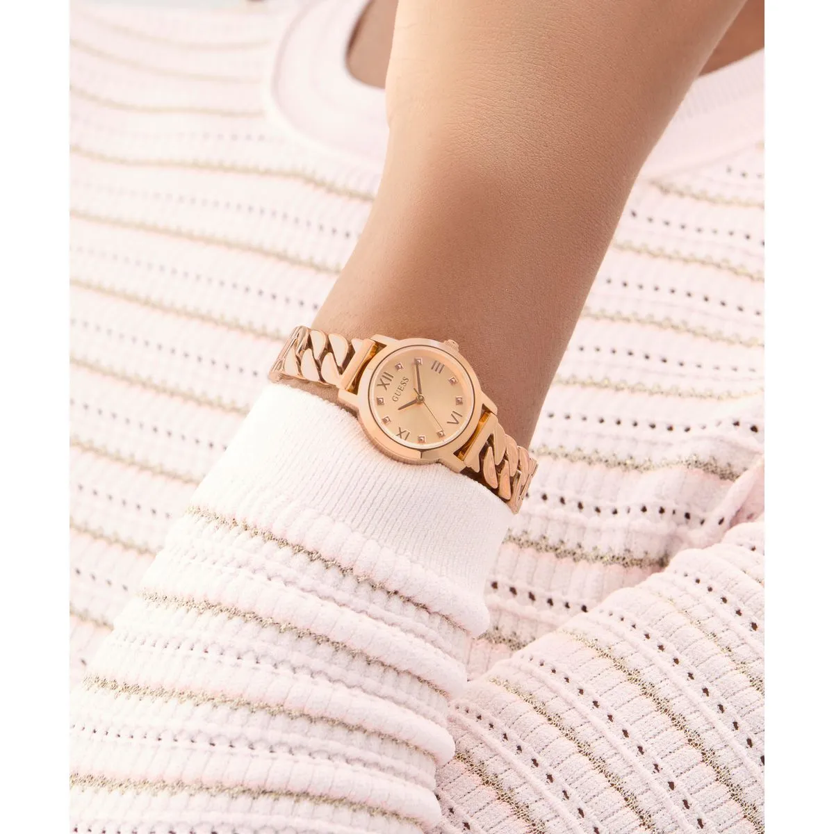 Roségoldene Gliederarmbanduhr