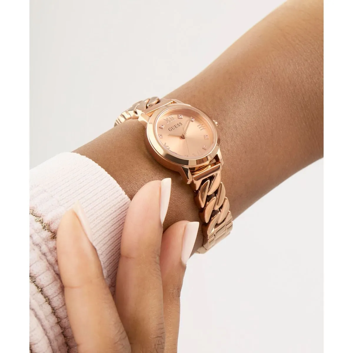 Roségoldene Gliederarmbanduhr