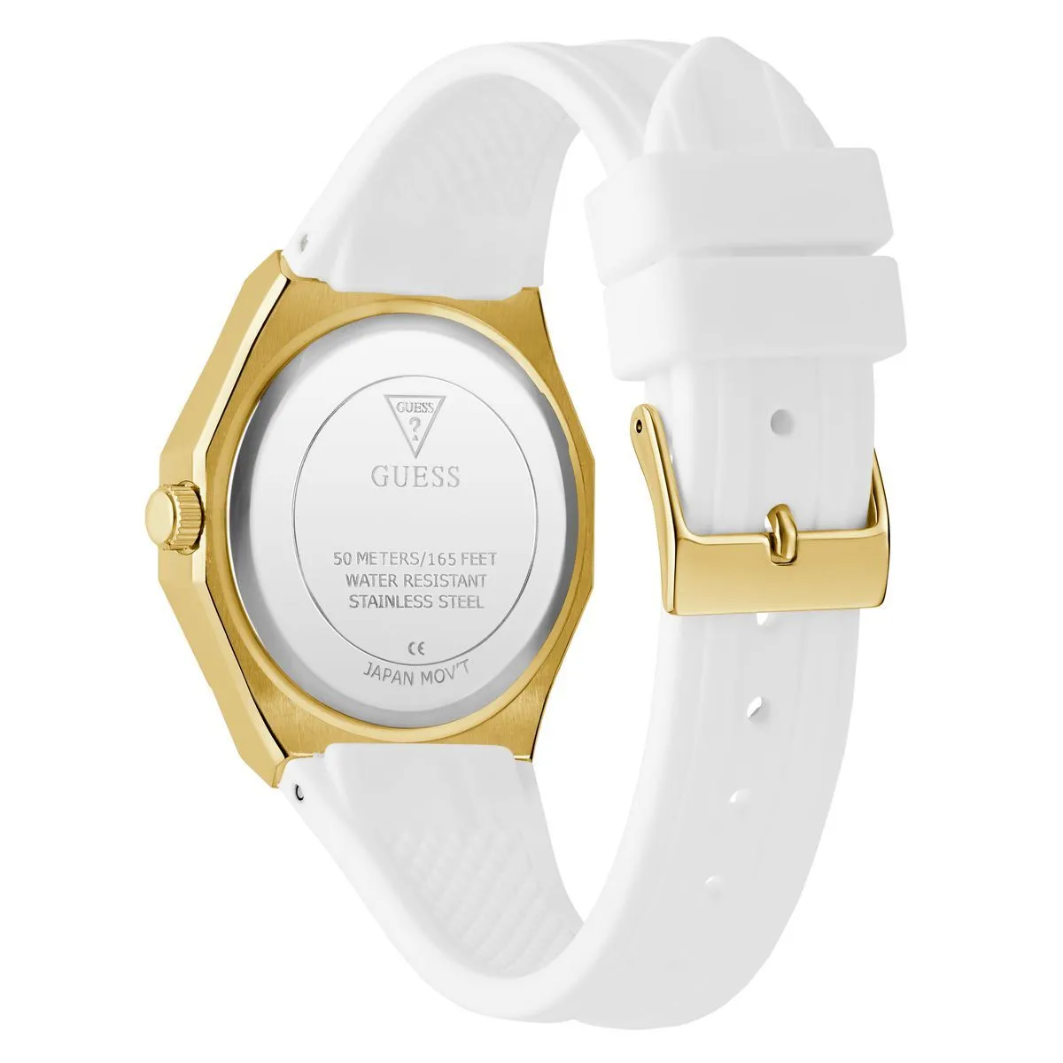 Elegante goldfarbene Uhr mit weißem Band