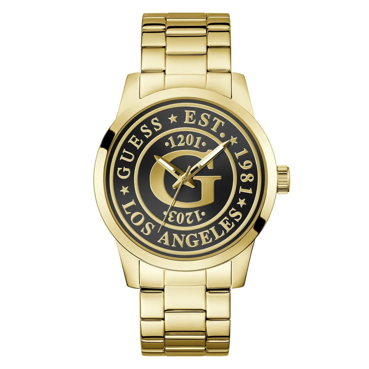 Goldfarbene Armbanduhr mit Logo-Zifferblatt