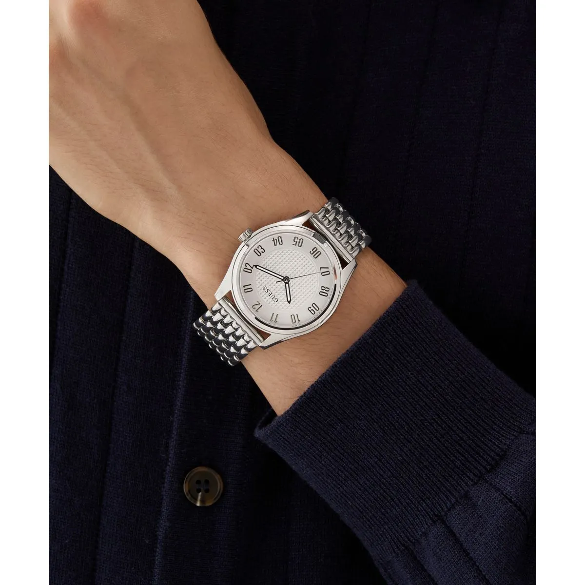 Silberfarbene Mesh-Armband-Analoguhr