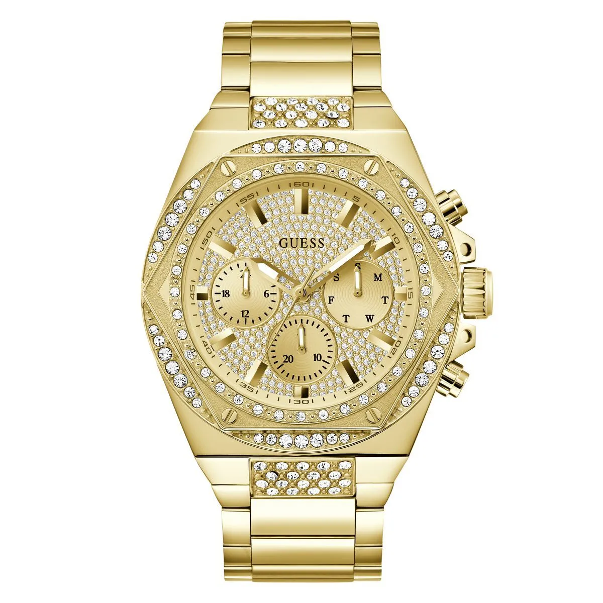 Goldfarbene Chronograph-Uhr mit Kristallakzenten