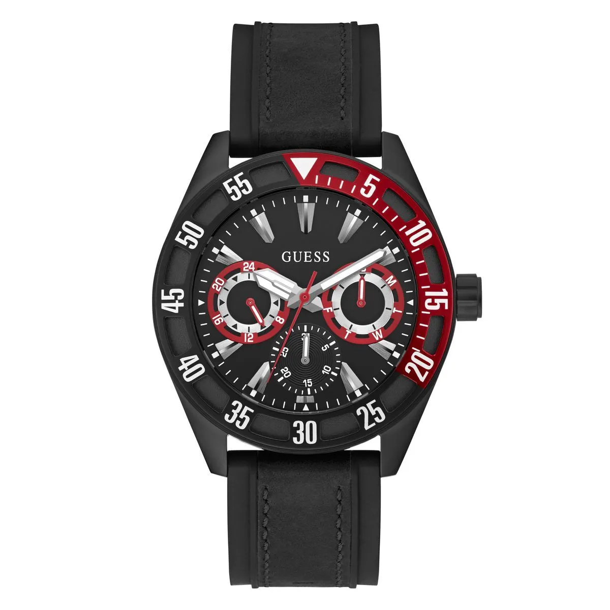 Schwarze Chronograph-Uhr mit roten Akzenten
