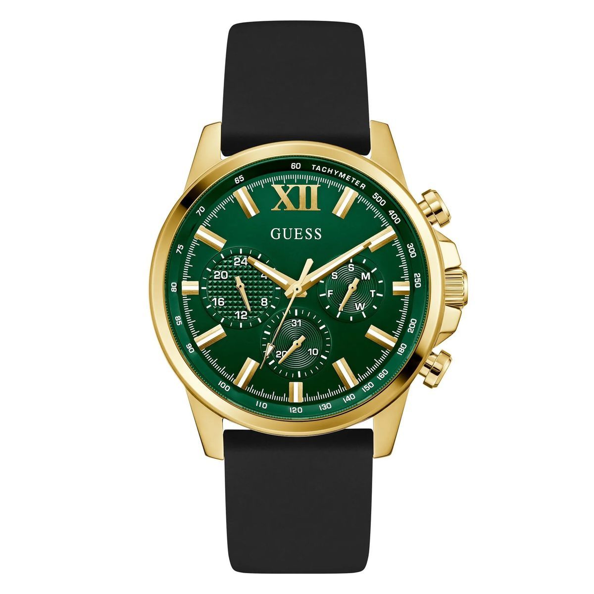 Goldfarbene grüne Chronographenuhr