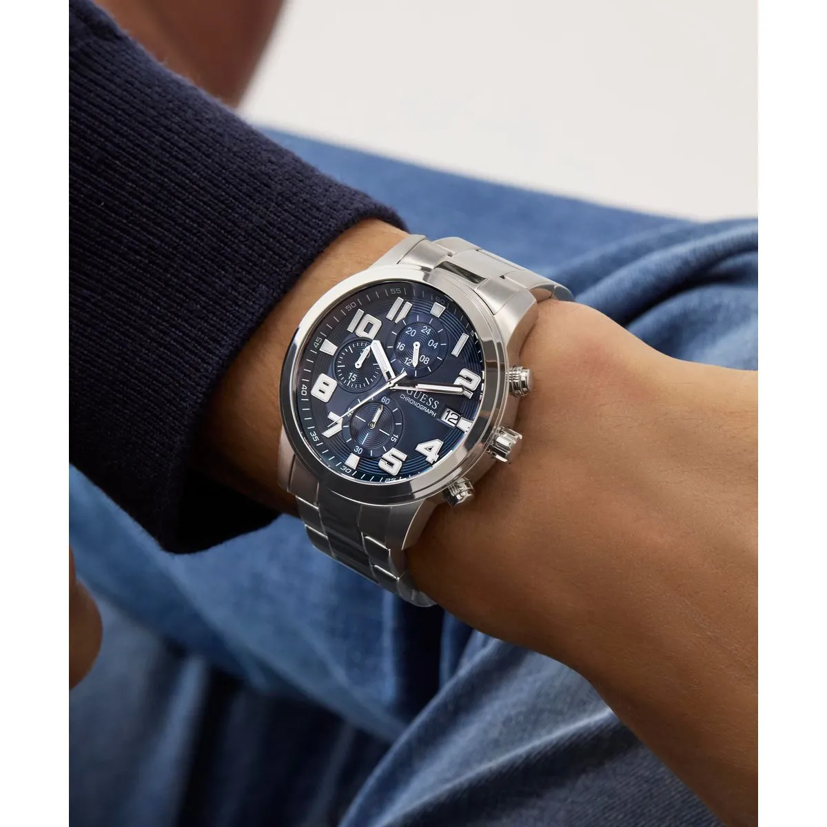 Edelstahl Blaue Chronographenuhr