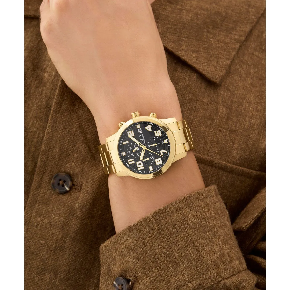 Goldfarbene Edelstahl-Chronographenuhr