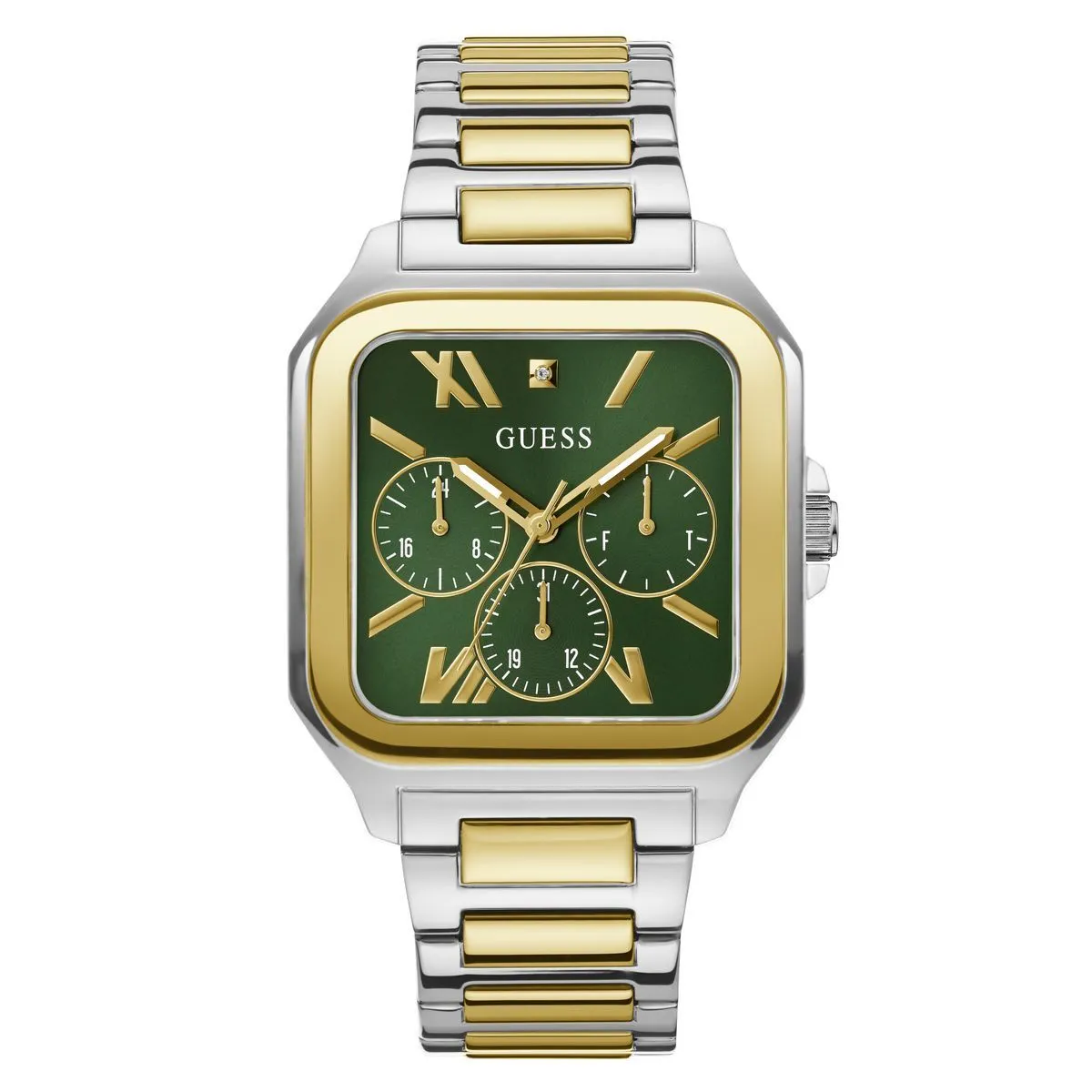Zweifarbige quadratische grüne Chronographenuhr