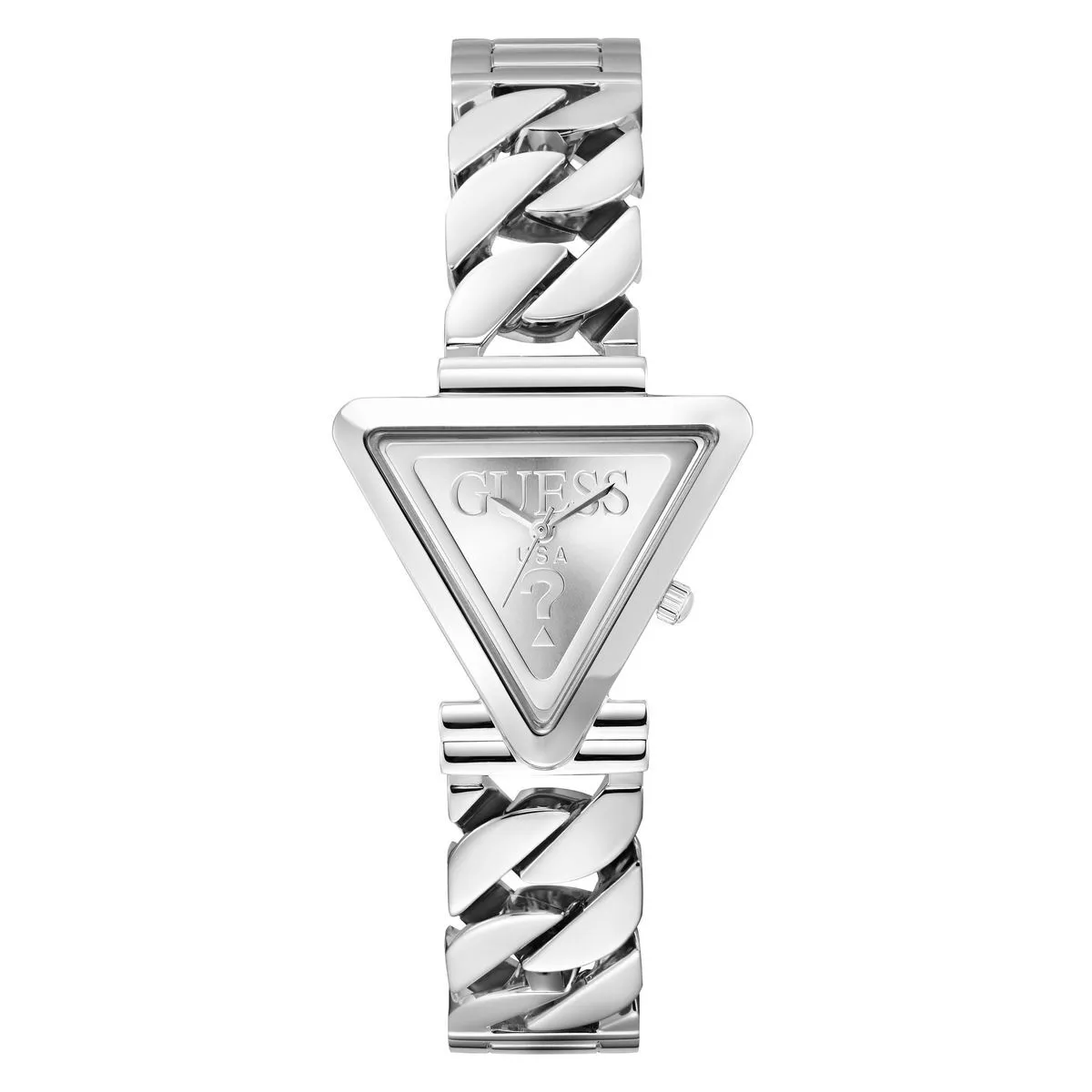 Silberfarbene Dreieck-Uhr mit Armband