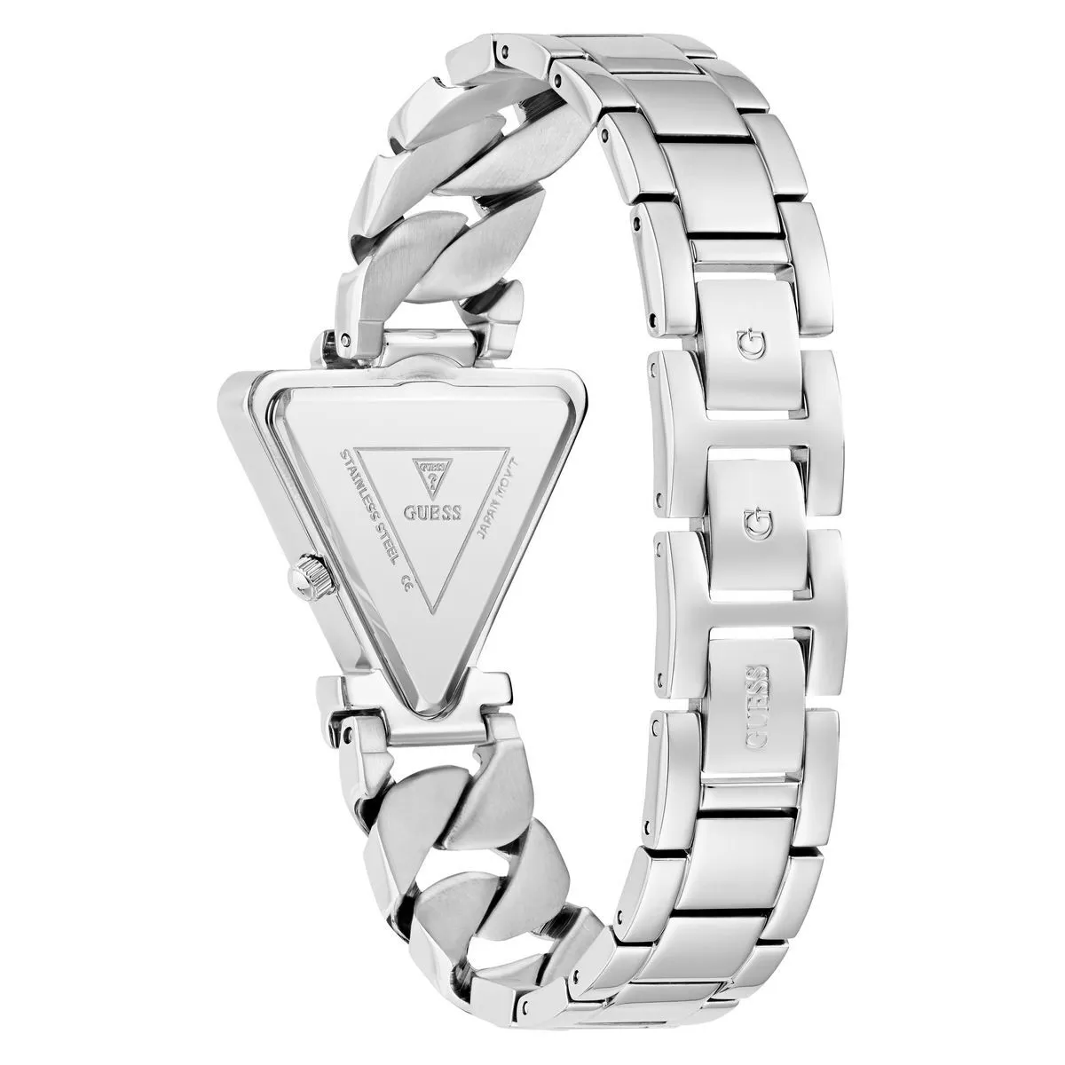 Silberfarbene Dreieck-Uhr mit Armband