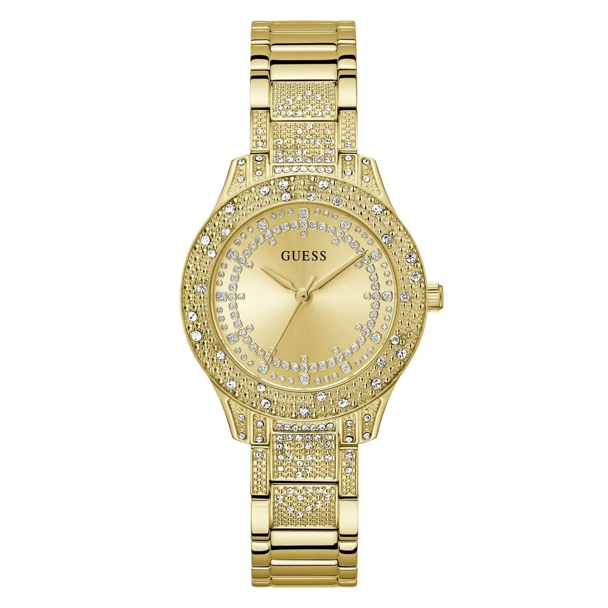 Goldfarbene Armbanduhr mit Kristallverzierung