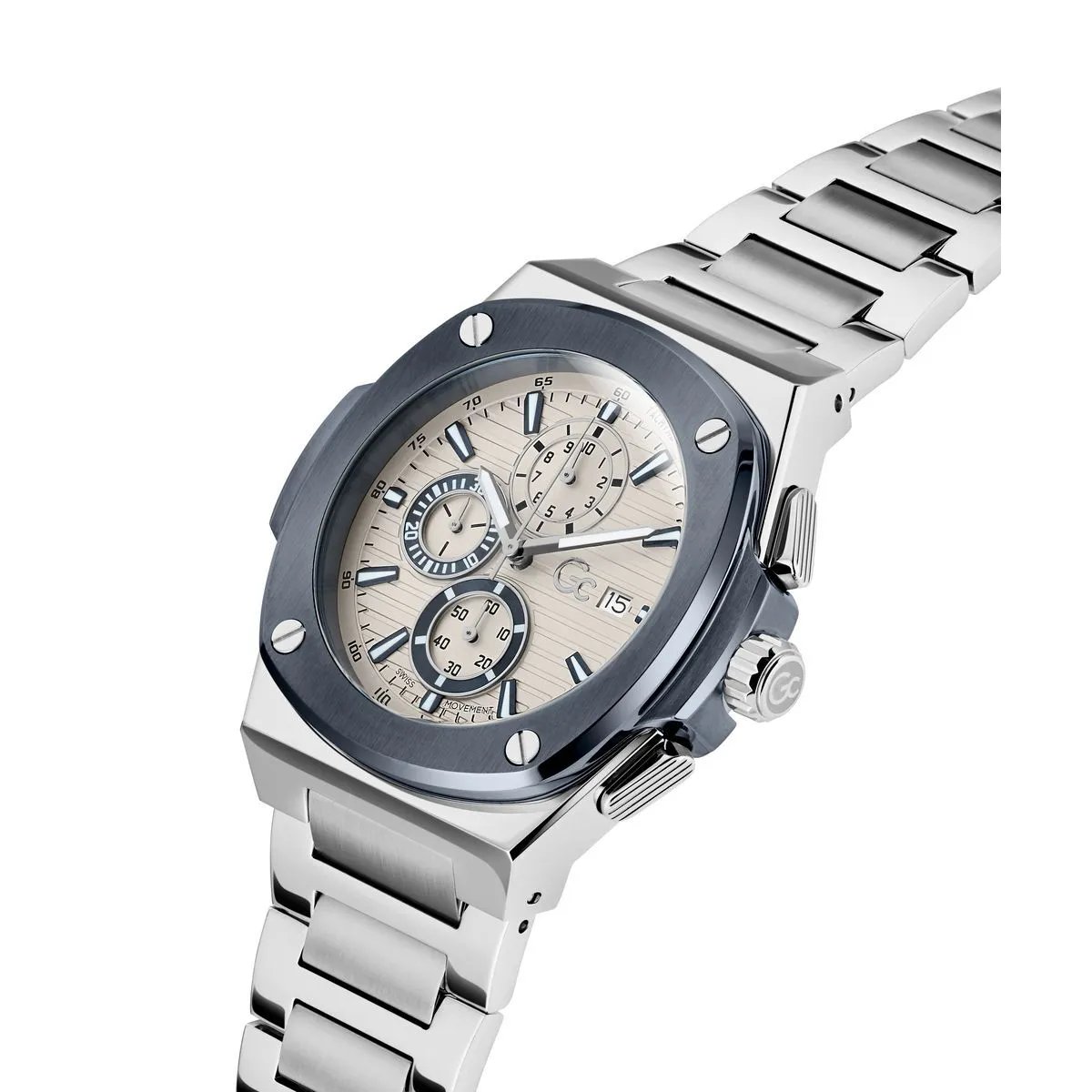 Silberne Edelstahl-Chronographenuhr