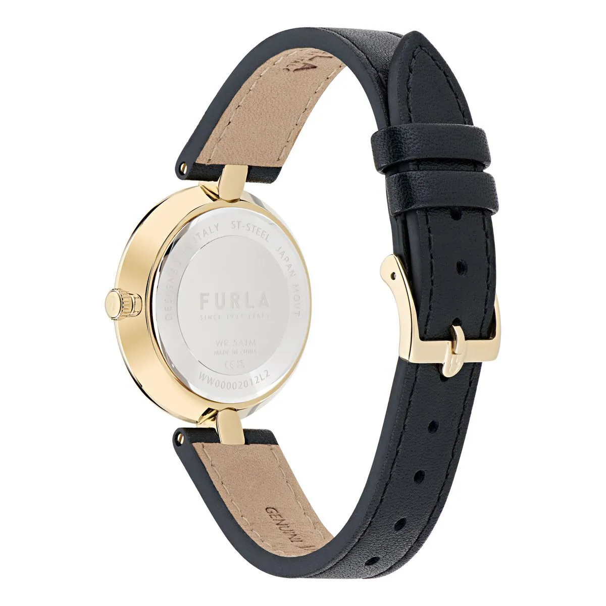 Elegante goldfarbene Uhr mit schwarzem Lederarmband