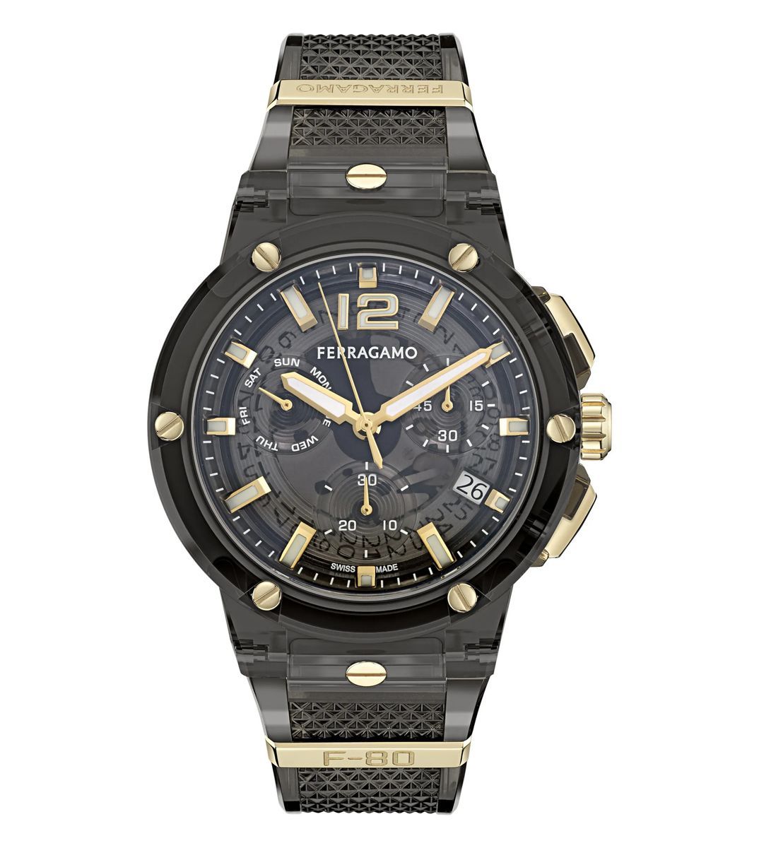Durchscheinende schwarze und goldene Herrenuhr