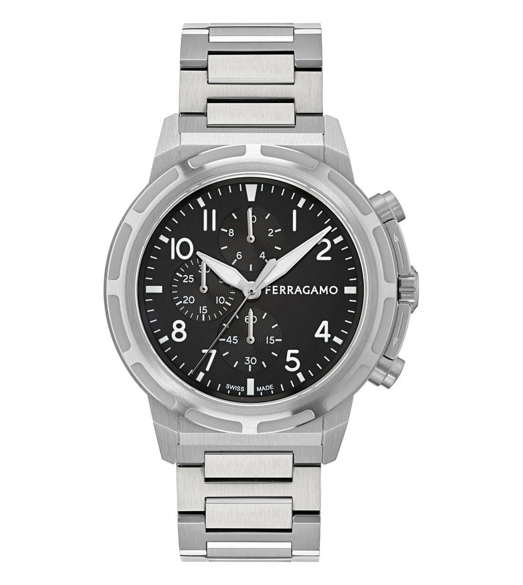 Silberne Chronographenuhr mit Edelstahlarmband