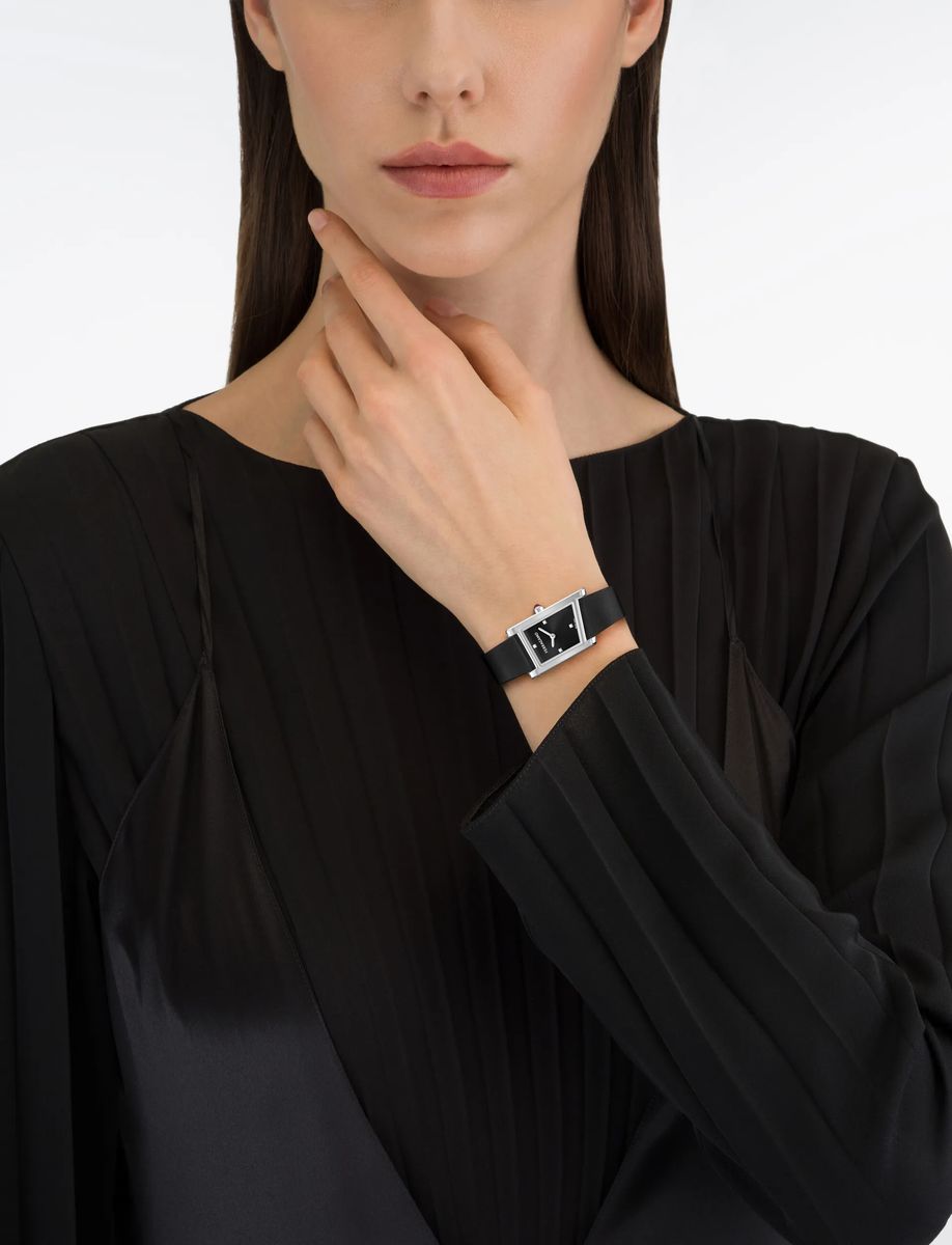 Rechteckige schwarzes Zifferblatt Lederuhr