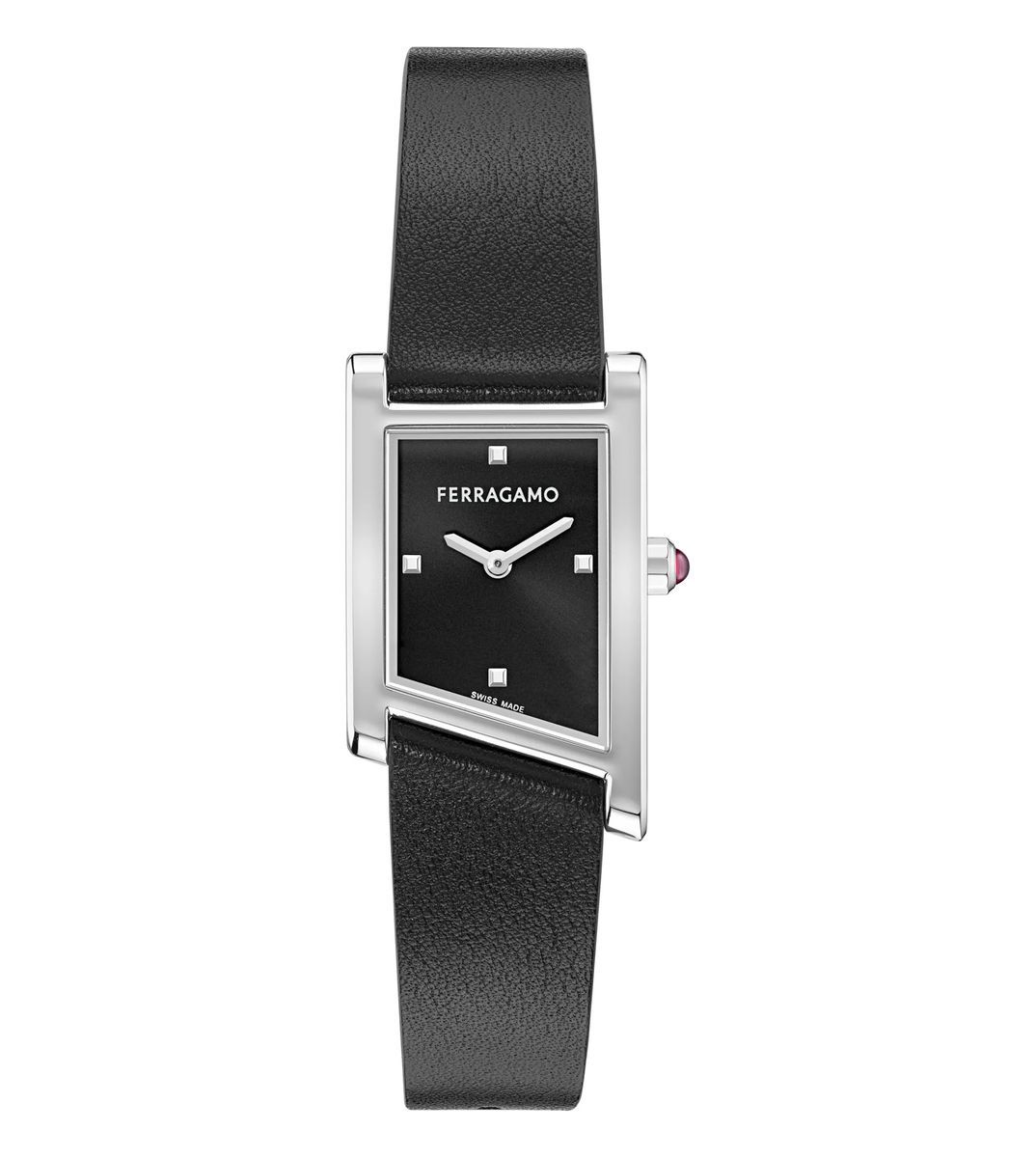 Rechteckige schwarzes Zifferblatt Lederuhr