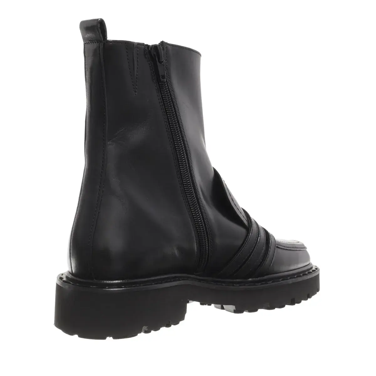 Schwarze Leder-Stiefelette mit Schnallen