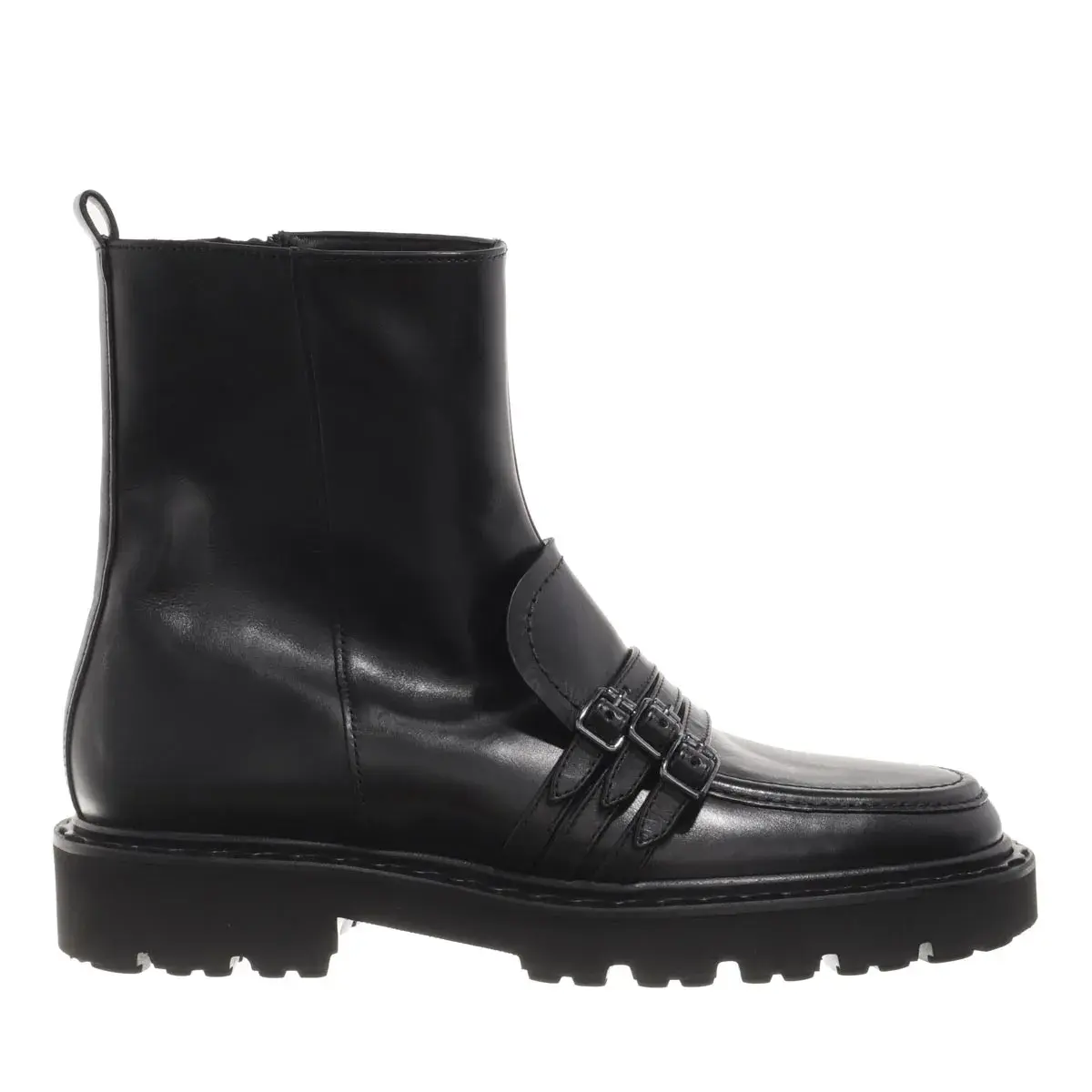 Schwarze Leder-Stiefelette mit Schnallen