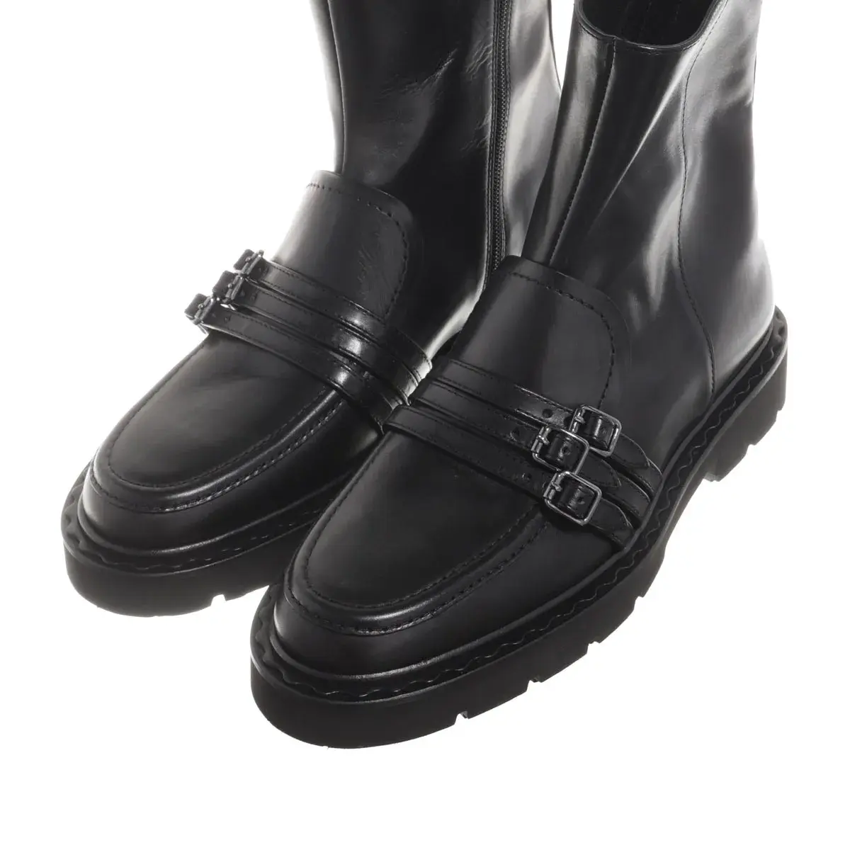 Schwarze Leder-Stiefelette mit Schnallen