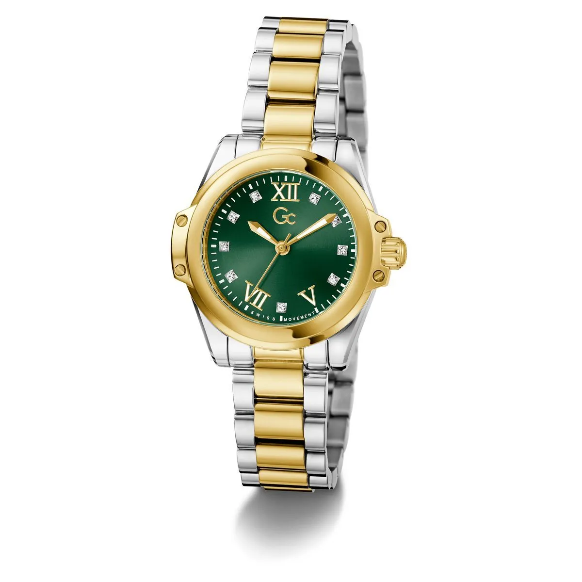 Zweifarbige Armbanduhr mit grünem Zifferblatt