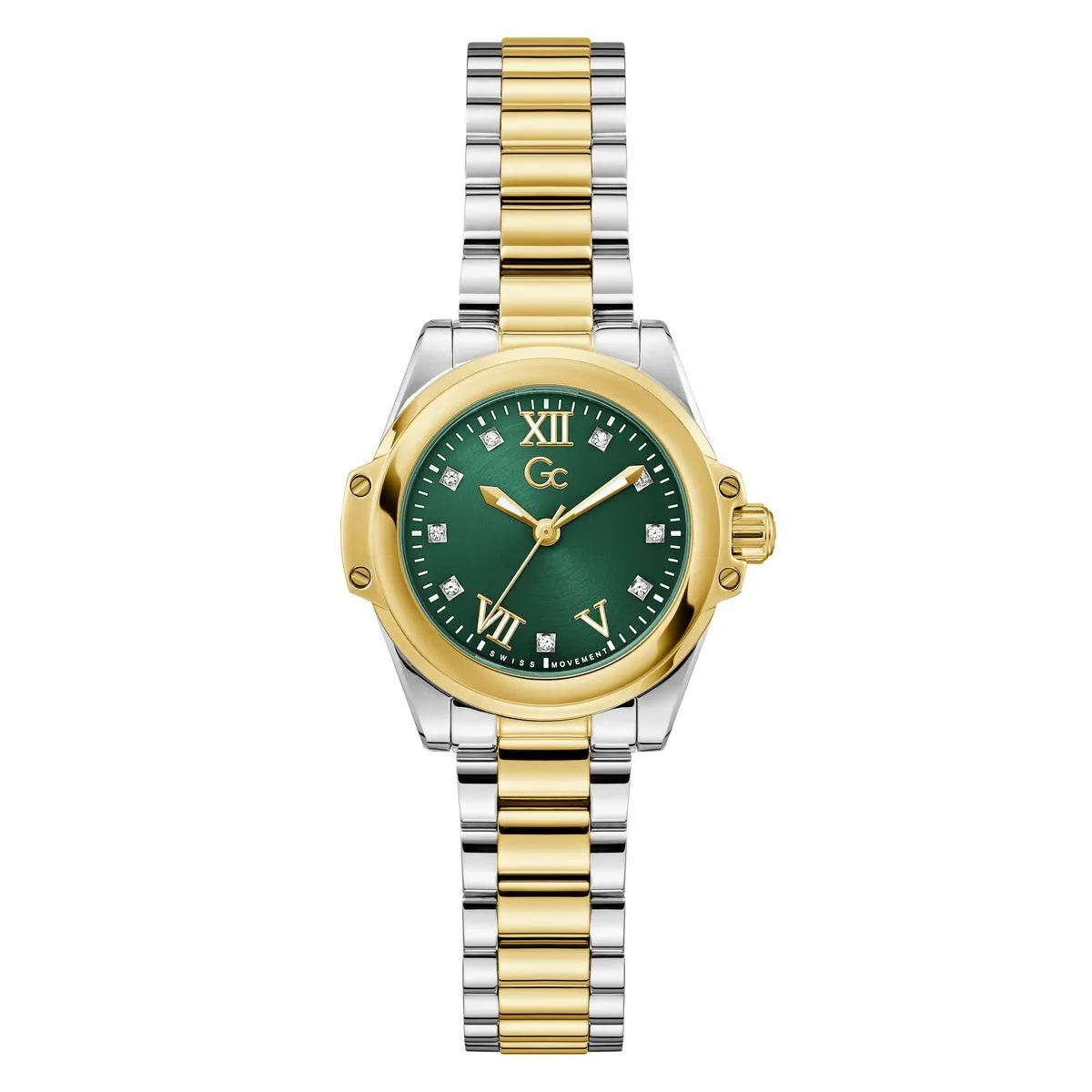 Zweifarbige Armbanduhr mit grünem Zifferblatt