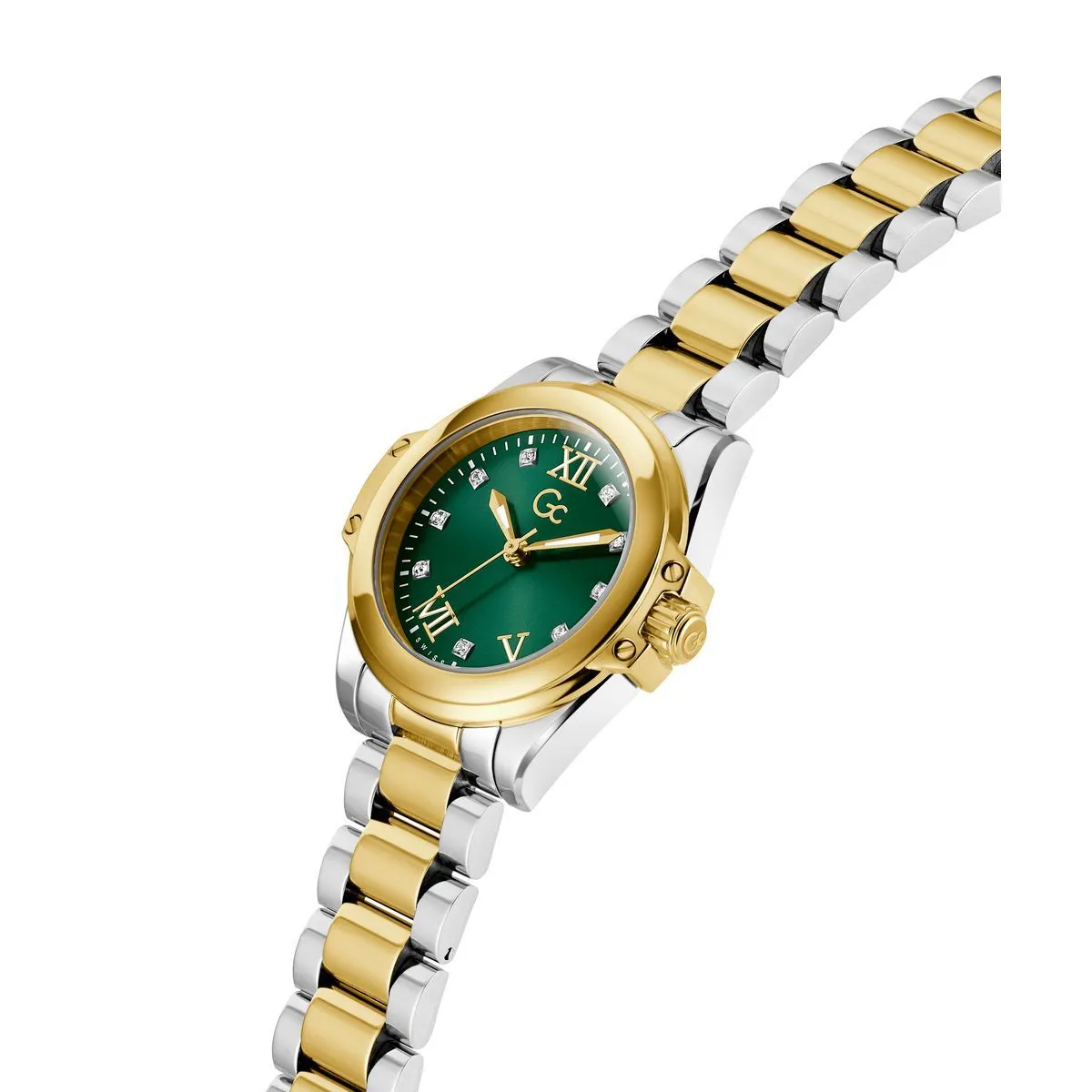 Zweifarbige Armbanduhr mit grünem Zifferblatt