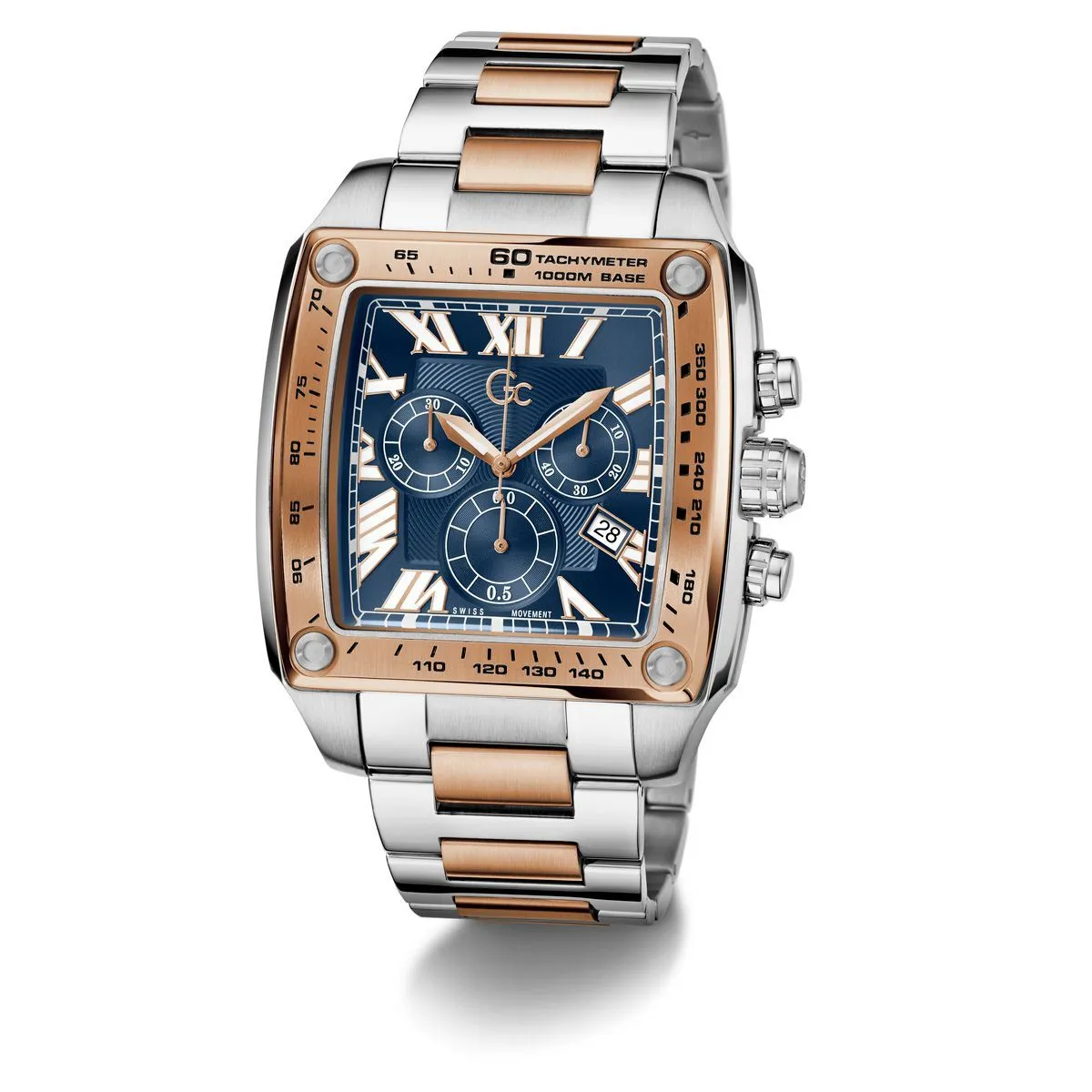 Quadratische Chronographenuhr mit zweifarbigem Armband
