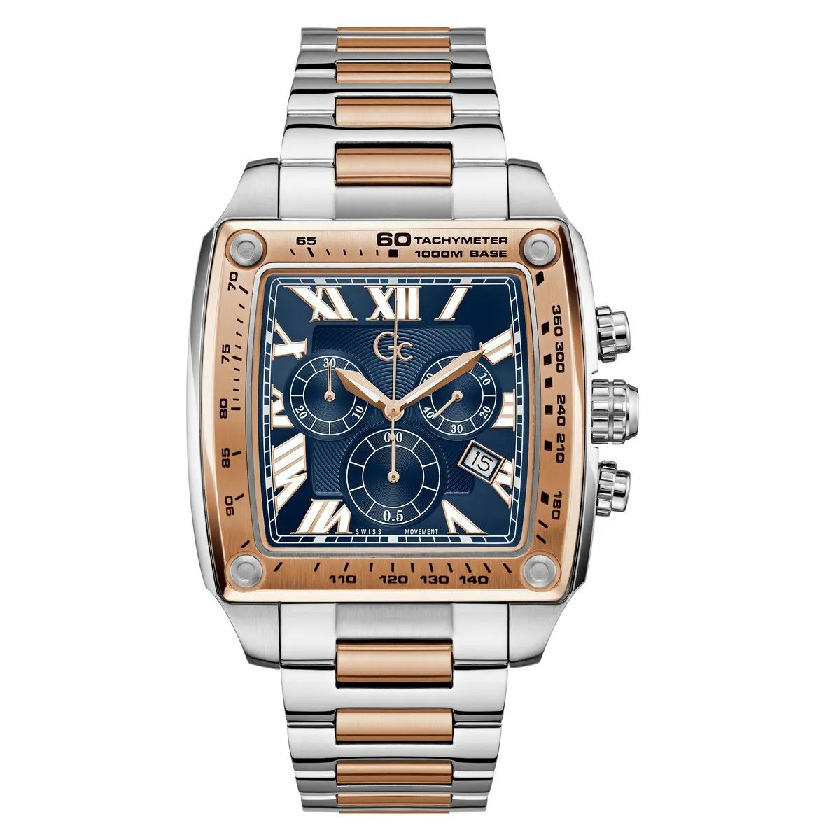Quadratische Chronographenuhr mit zweifarbigem Armband