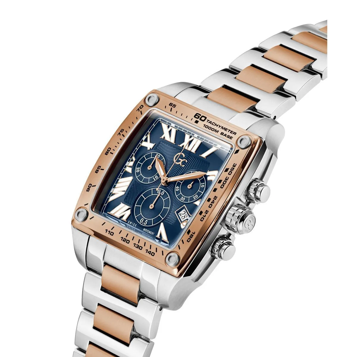 Quadratische Chronographenuhr mit zweifarbigem Armband