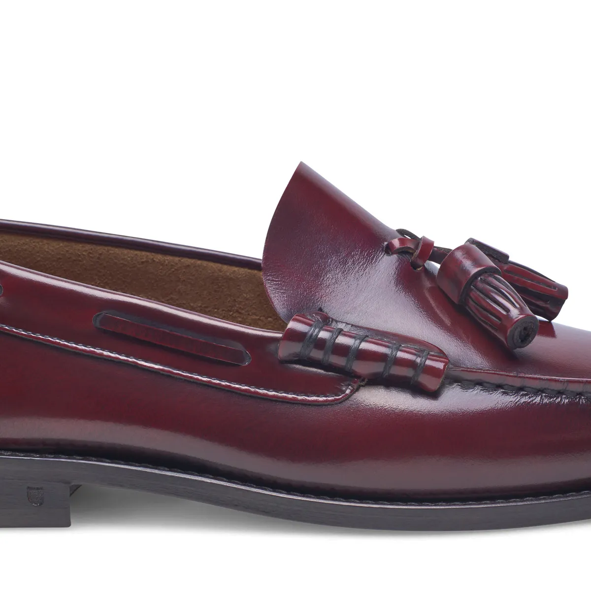 Burgunderfarbene Leder Slipper mit Quasten