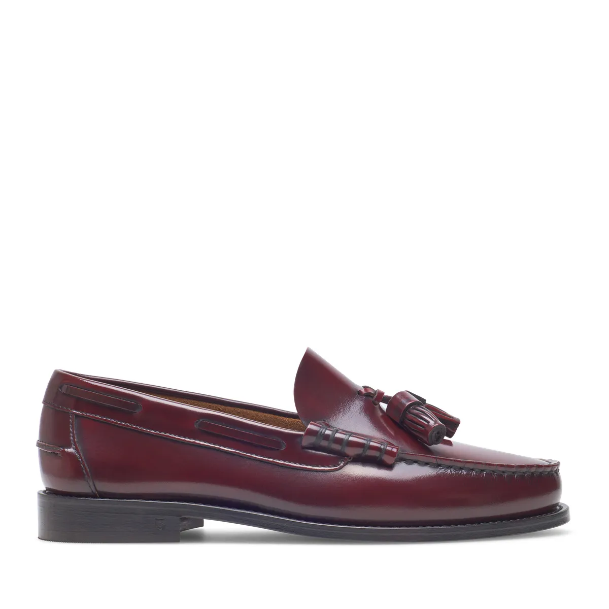 Burgunderfarbene Leder Slipper mit Quasten