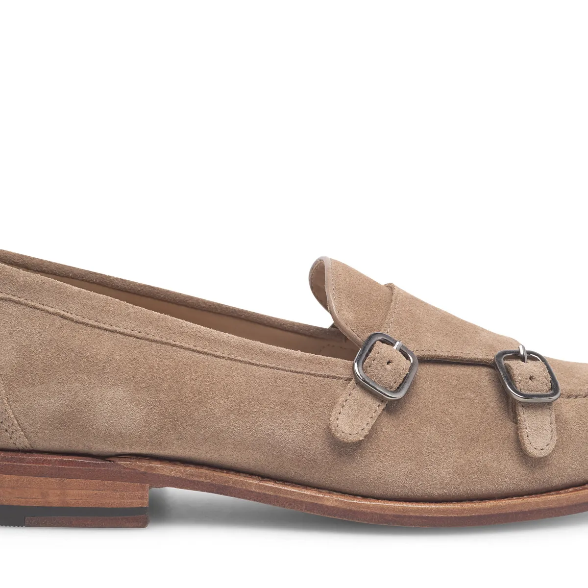 Beige Wildleder Doppel Monk Loafers