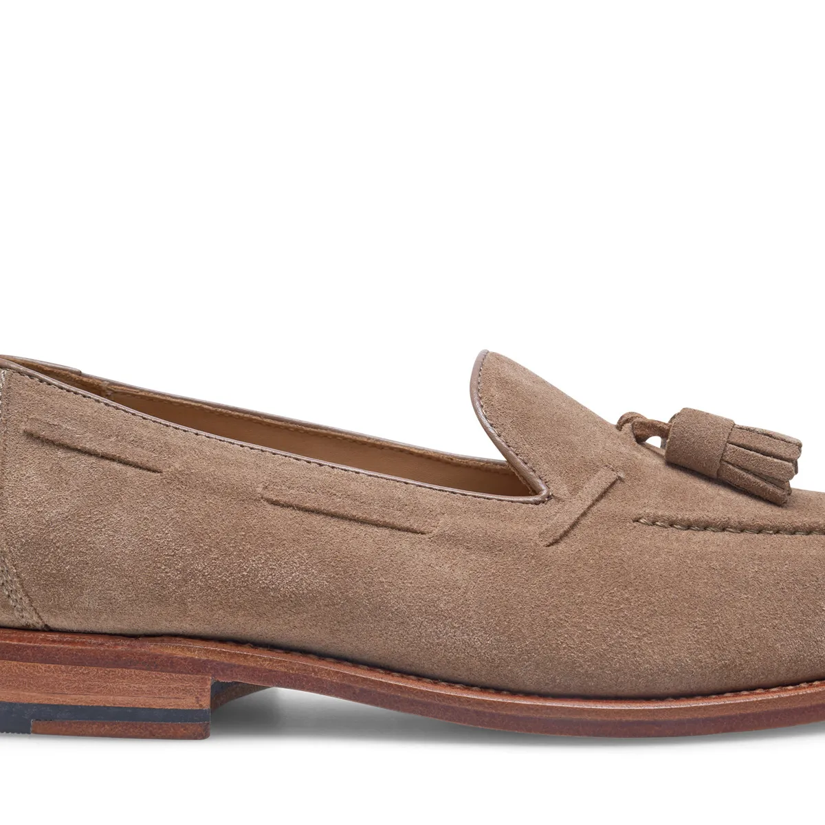 Beige Wildleder Slipper mit Quasten