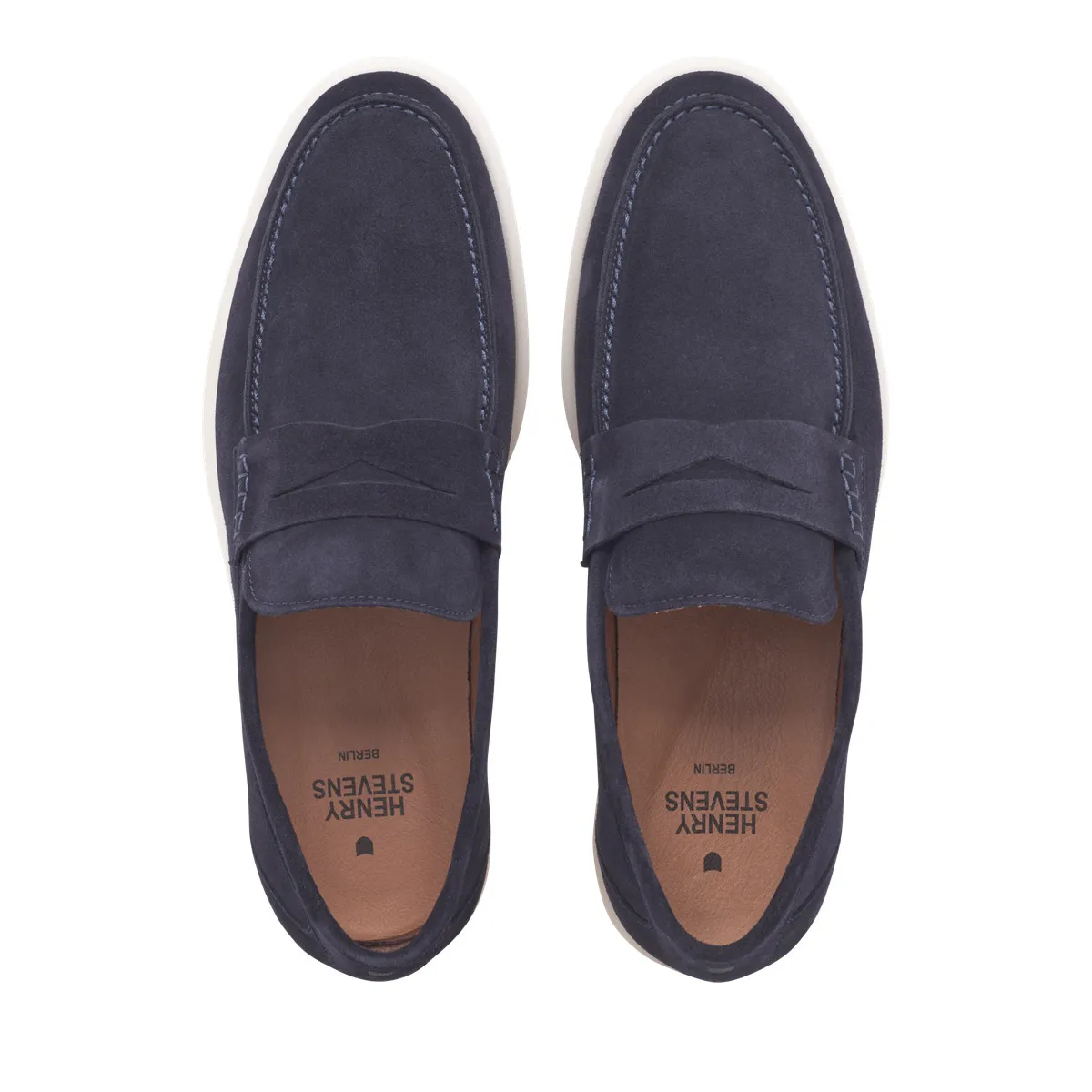 Wildleder Penny Loafer mit weißer Sohle
