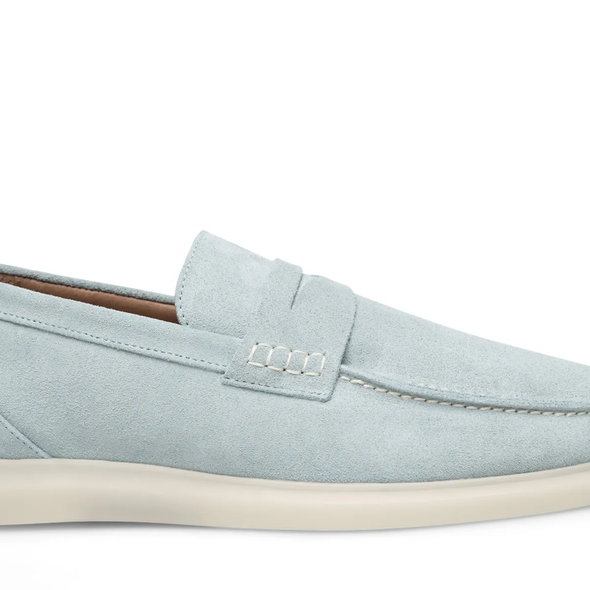 Wildleder Penny Loafer mit weißer Sohle