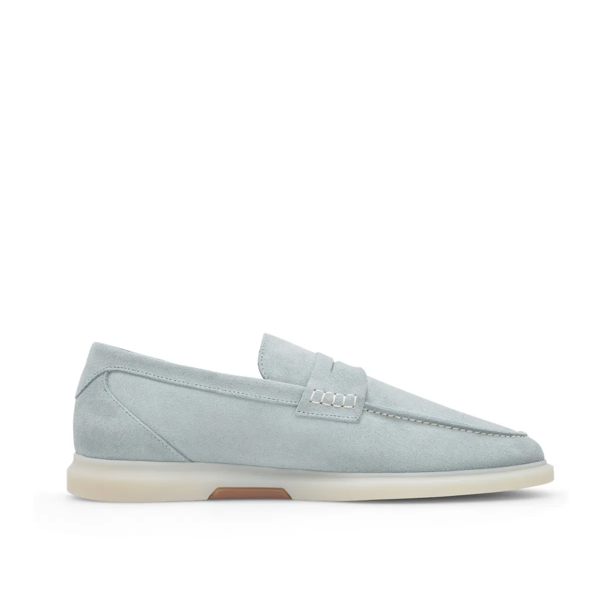 Wildleder Penny Loafer mit weißer Sohle