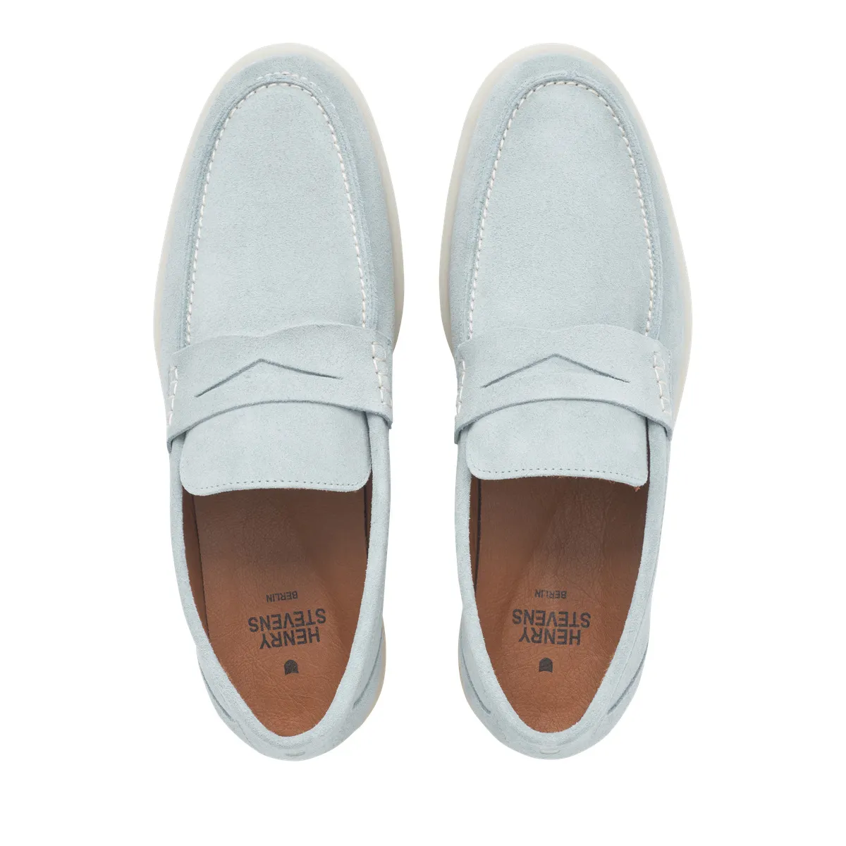 Wildleder Penny Loafer mit weißer Sohle