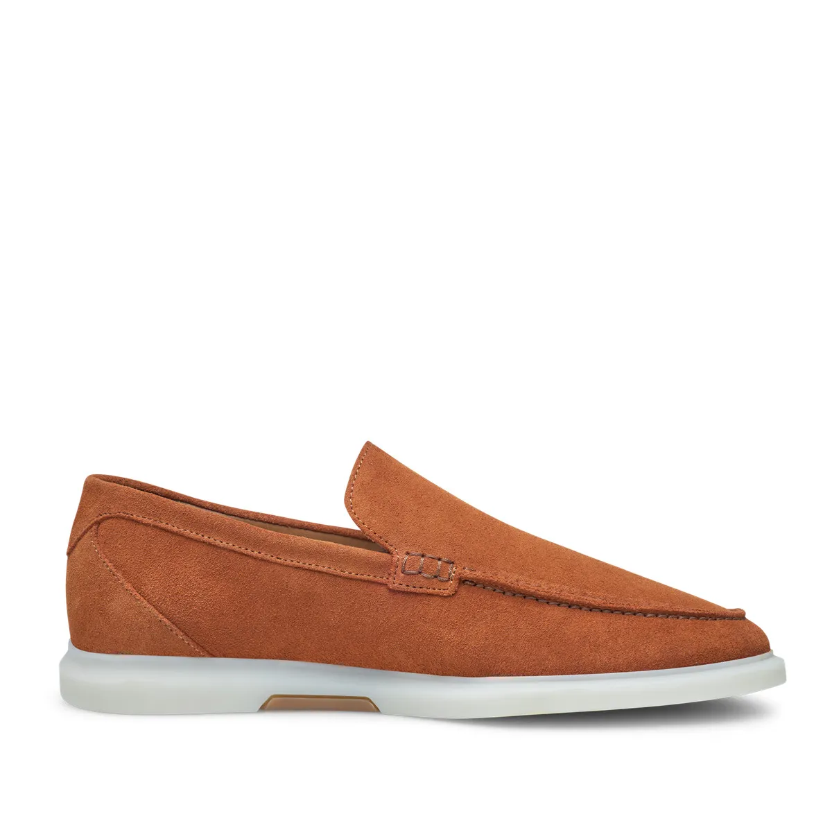 Brauner Wildleder Penny Loafer mit weißer Sohle